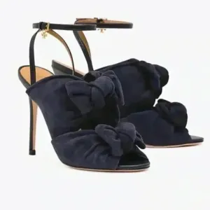 Tory Burch Eleanor 105mm Suede Bow Knot Heeled Sandals in Navy Blue Size 8.5
