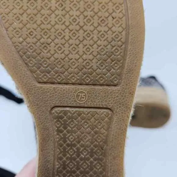 Tory Burch Espadrille Platform Wedge Heather Snake Print Satin Ankle Wrap 7.5