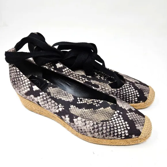 Tory Burch Espadrille Platform Wedge Heather Snake Print Satin Ankle Wrap 7.5