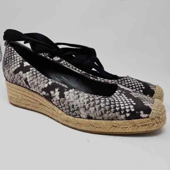 Tory Burch Espadrille Platform Wedge Heather Snake Print Satin Ankle Wrap 7.5