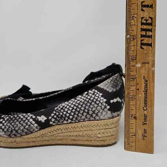 Tory Burch Espadrille Platform Wedge Heather Snake Print Satin Ankle Wrap 7.5