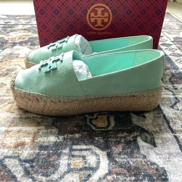 Tory Burch Everly Platform Soft Aqua Royal Suede Espadrilles