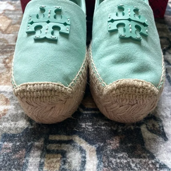 Tory Burch Everly Platform Soft Aqua Royal Suede Espadrilles