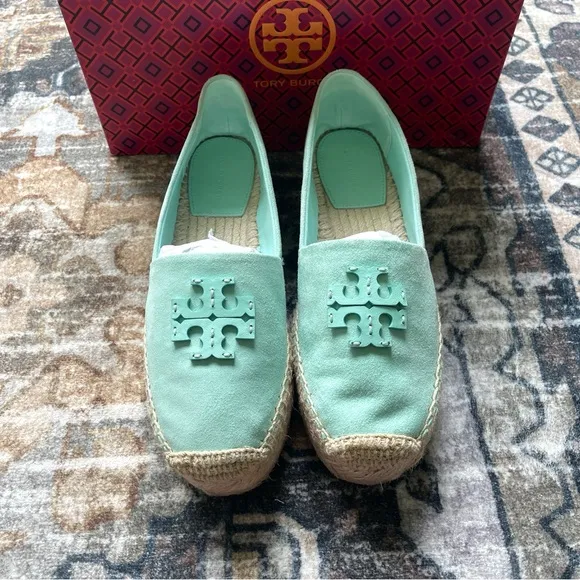 Tory Burch Everly Platform Soft Aqua Royal Suede Espadrilles