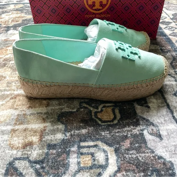 Tory Burch Everly Platform Soft Aqua Royal Suede Espadrilles