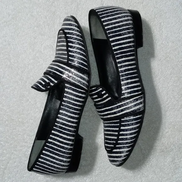 Tory Burch Evette Striped Patent Penny Loafers Size 8.5