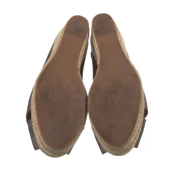 Tory Burch Filipa Pewter Gray Wedge Espadrille Womens Size 10.5