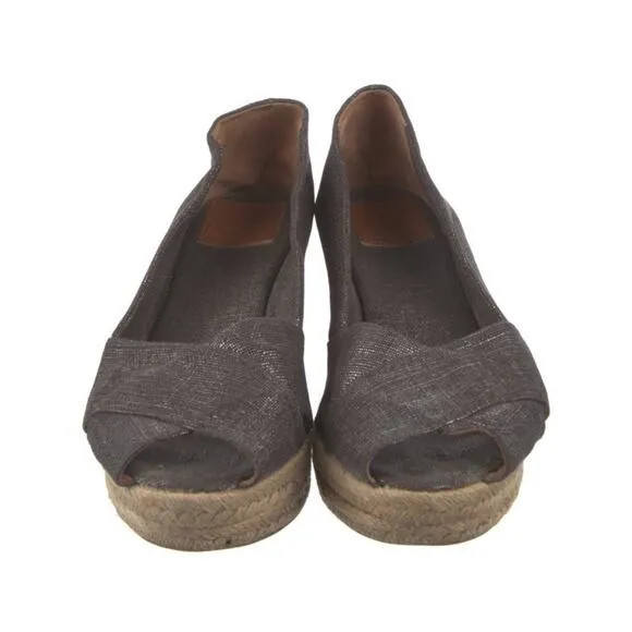 Tory Burch Filipa Pewter Gray Wedge Espadrille Womens Size 10.5