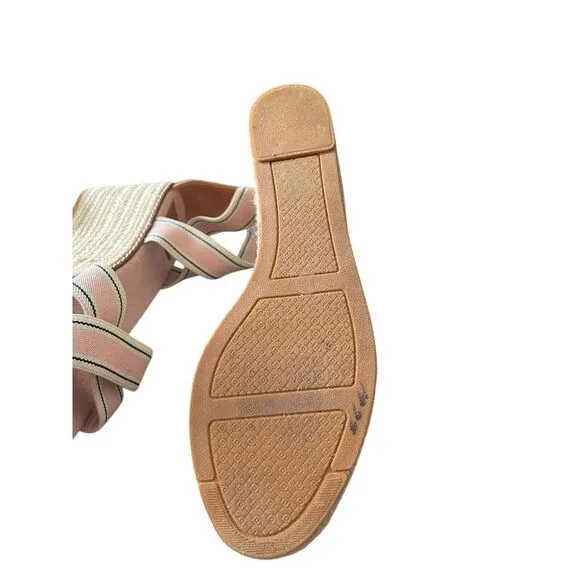 Tory Burch Frieda US SZ 9.5 Stripe Pink Platform Espadrille Wedge Sandals‎