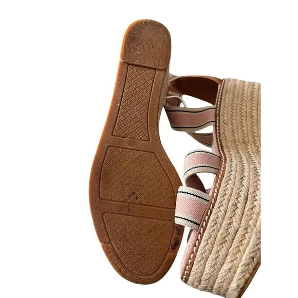 Tory Burch Frieda US SZ 9.5 Stripe Pink Platform Espadrille Wedge Sandals‎