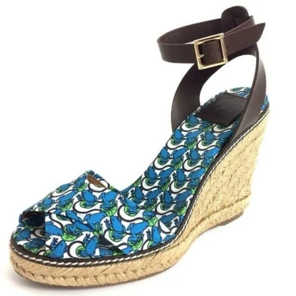Tory Burch Frog &amp; Lilypad Print Espadrilles Size 9