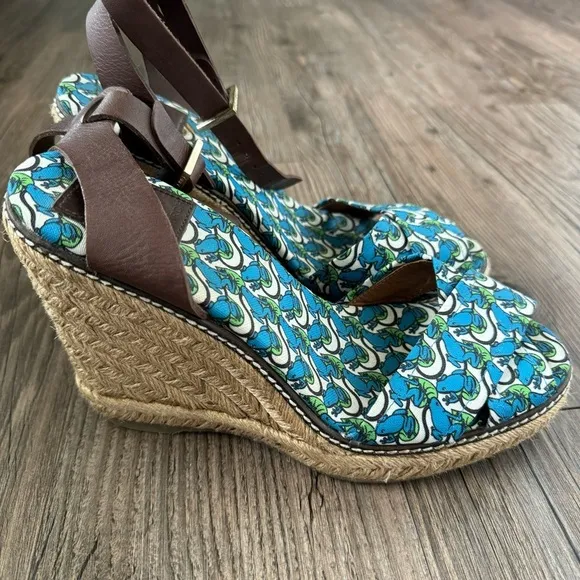 Tory Burch Frog &amp; Lilypad Print Espadrilles Size 9