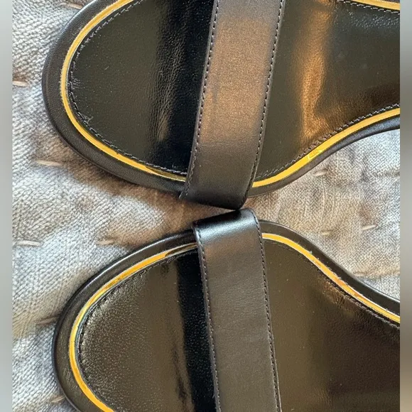 Tory Burch Holly 2 Black Leather Silver Emblem Slingback Heels Sandals S…
