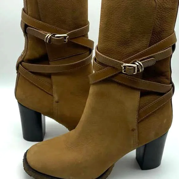 Tory Burch Jaime Vicuna Tan Textured Suede Mid-Calf Boots