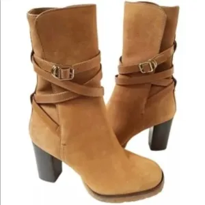 Tory Burch Jaime Vicuna Tan Textured Suede Mid-Calf Boots