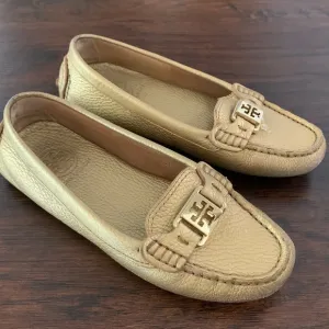 Tory Burch Kendrick Gold Leather Drivers Loafers