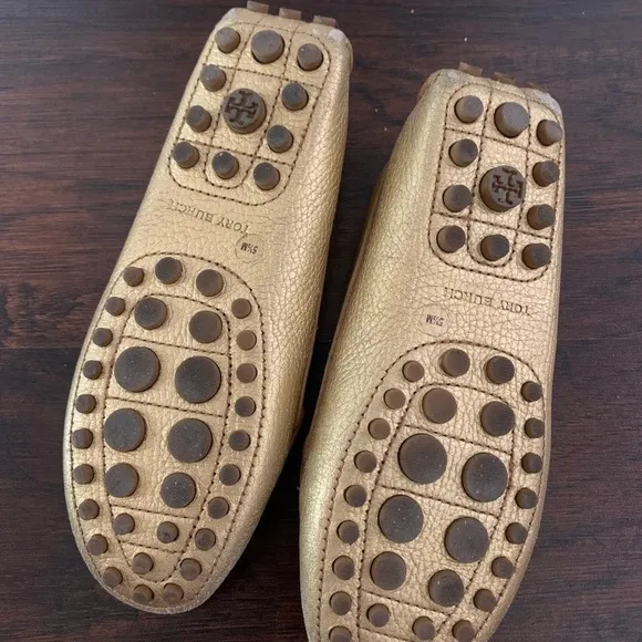 Tory Burch Kendrick Gold Leather Drivers Loafers