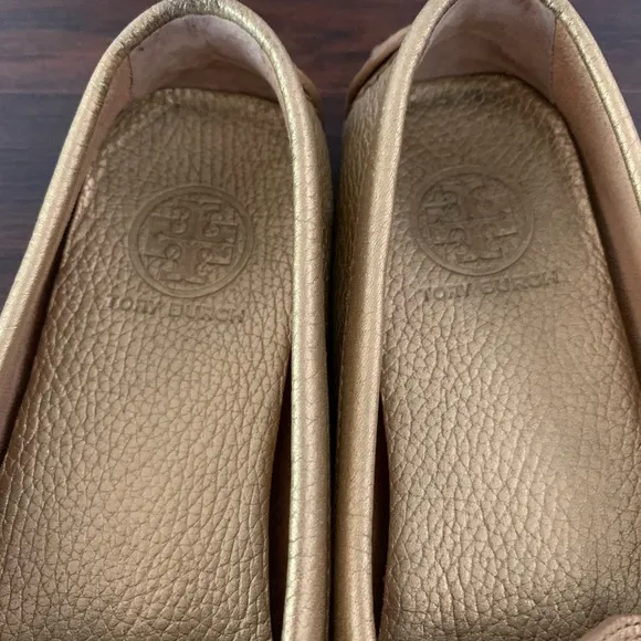 Tory Burch Kendrick Gold Leather Drivers Loafers