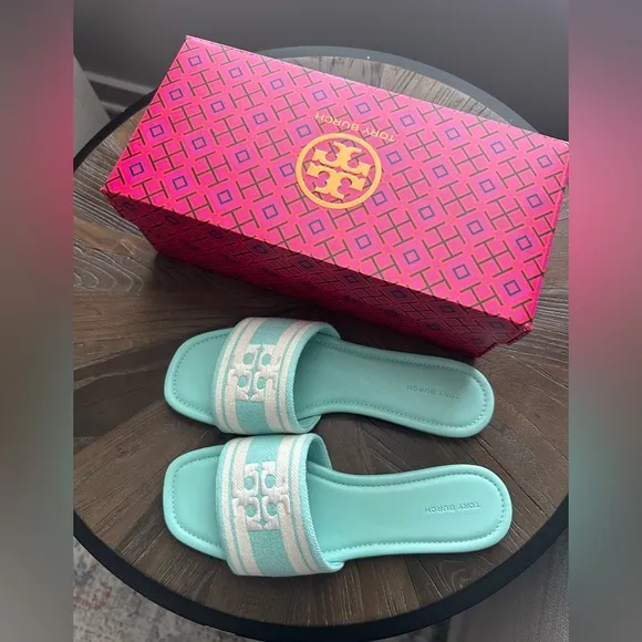 Tory Burch Logo Jacquard Slide Sandals