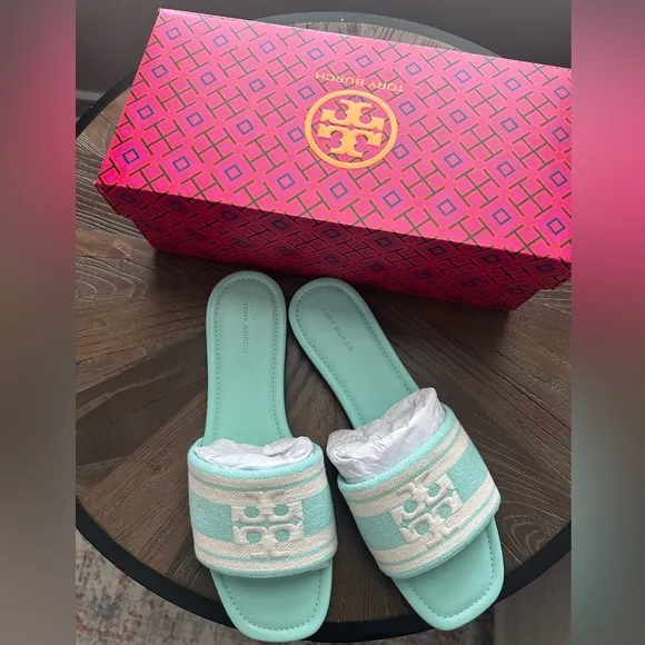 Tory Burch Logo Jacquard Slide Sandals