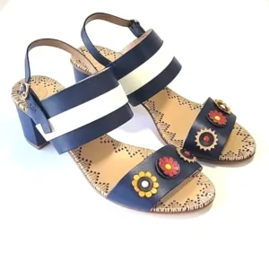 Tory Burch Marguerite double band heel sandals floral detail women's size 10.5