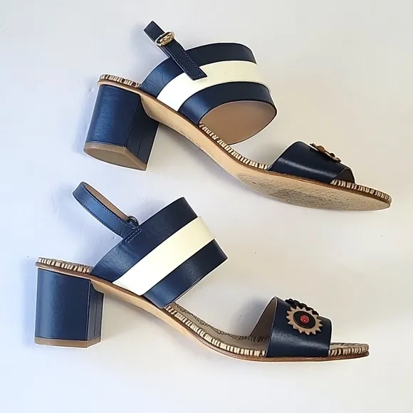 Tory Burch Marguerite double band heel sandals floral detail women's size 10.5