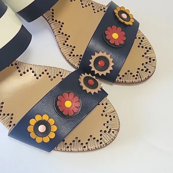Tory Burch Marguerite double band heel sandals floral detail women's size 10.5