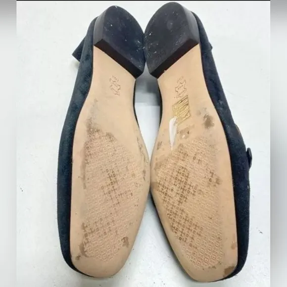 Tory Burch Metal Miller Black Suede Leather Penny Loafers Black 7.5