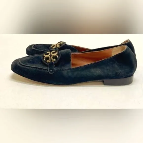 Tory Burch Metal Miller Black Suede Leather Penny Loafers Black 7.5