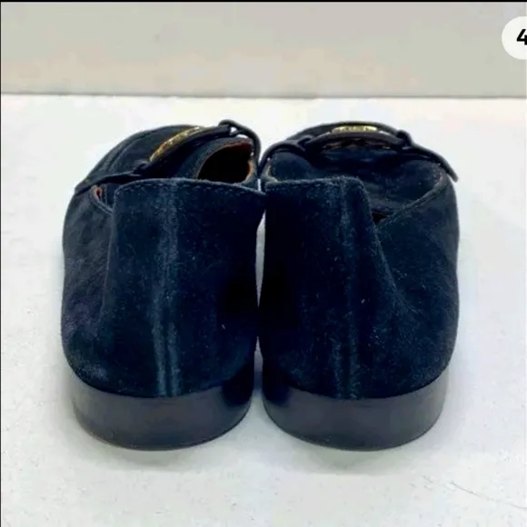 Tory Burch Metal Miller Black Suede Leather Penny Loafers Black 7.5