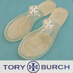 Tory Burch Mini Mller Jelly Thong Sandal White Enamel Logo Sz 8