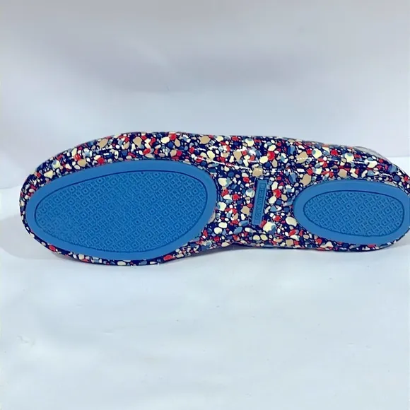 Tory Burch Minnie Travel Ballet Flats Festival leather 8 Blue foldable flex 6098