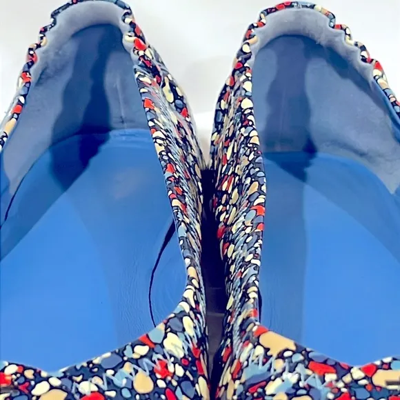 Tory Burch Minnie Travel Ballet Flats Festival leather 8 Blue foldable flex 6098