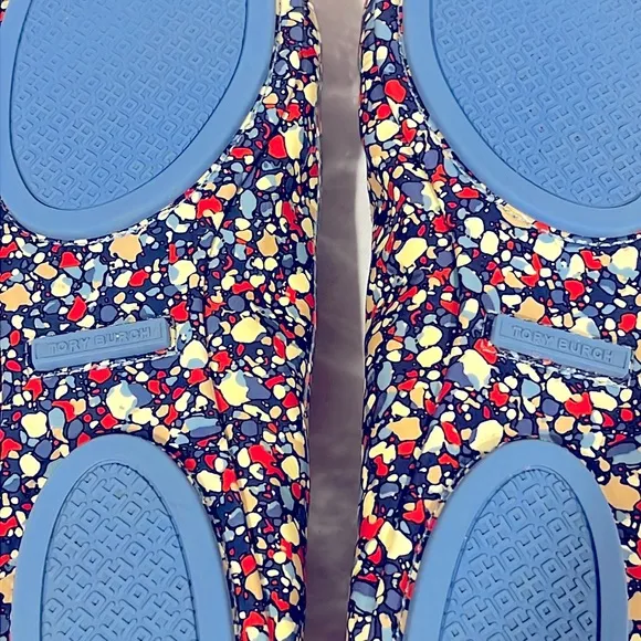 Tory Burch Minnie Travel Ballet Flats Festival leather 8 Blue foldable flex 6098