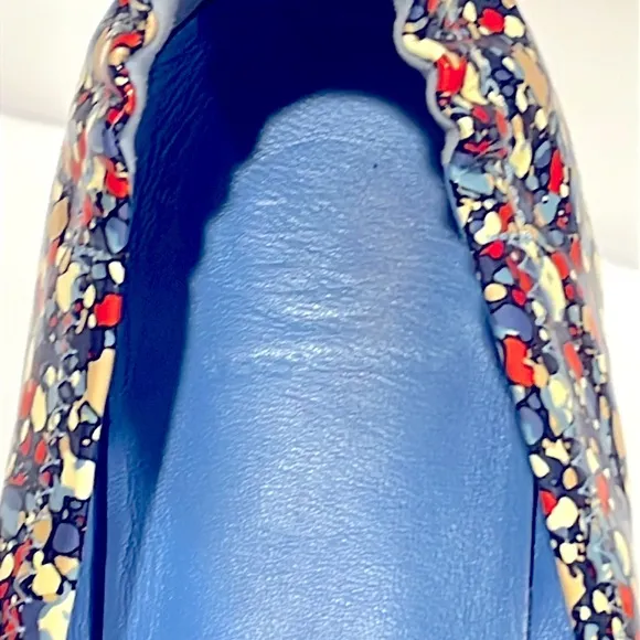 Tory Burch Minnie Travel Ballet Flats Festival leather 8 Blue foldable flex 6098