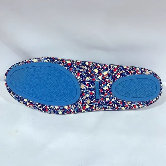 Tory Burch Minnie Travel Ballet Flats Festival leather 8 Blue foldable flex 6098