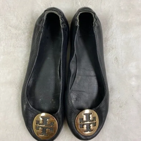 Tory Burch Minnie‎ Travel Ballet Flats Metal Logo, size 8.5M