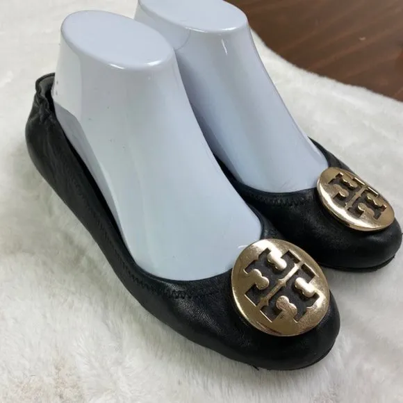 Tory Burch Minnie‎ Travel Ballet Flats Metal Logo, size 8.5M