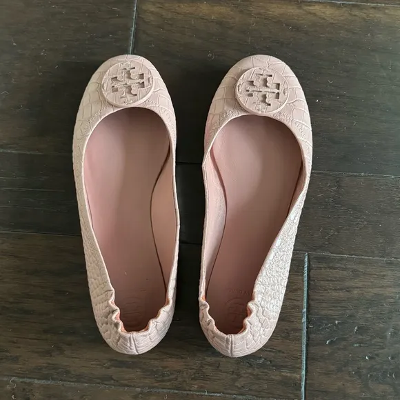 TORY BURCH Minnie Travel Flats - Croc Embossed - Rosa Pink - 9.5