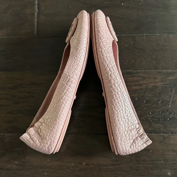 TORY BURCH Minnie Travel Flats - Croc Embossed - Rosa Pink - 9.5