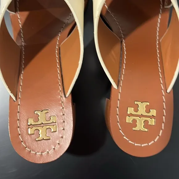 Tory Burch Montrose Mule Ivory Leather Block Heel Sandals Size 8