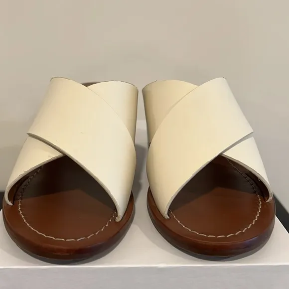 Tory Burch Montrose Mule Ivory Leather Block Heel Sandals Size 8