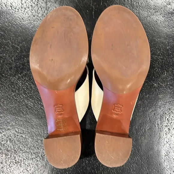 Tory Burch Montrose Mule Ivory Leather Block Heel Sandals Size 8
