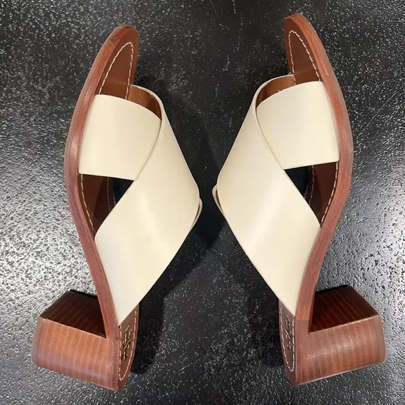 Tory Burch Montrose Mule Ivory Leather Block Heel Sandals Size 8