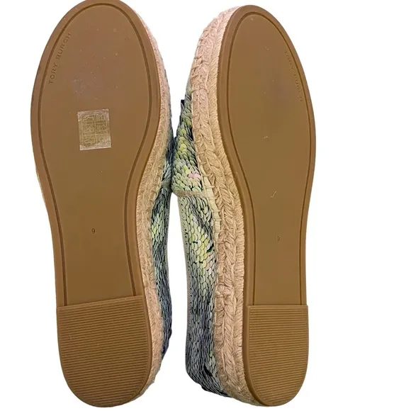 TORY BURCH OPAL/SEA GREEN MERMAID SEQUIN ESPADRILLES SIZE 9