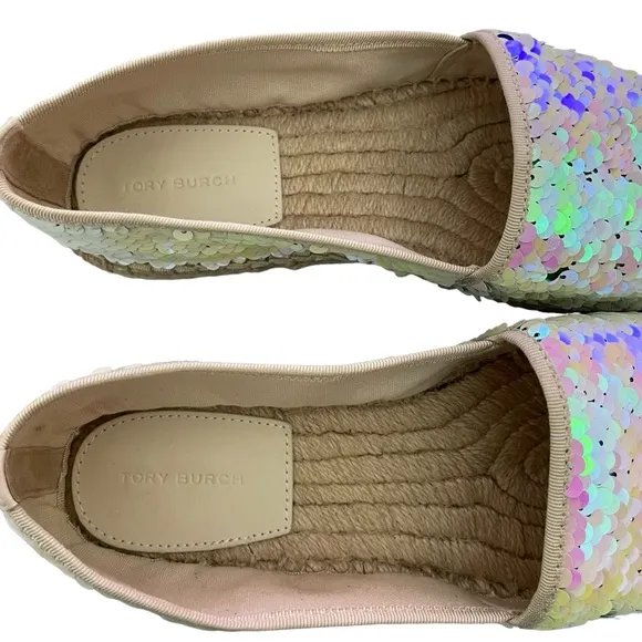 TORY BURCH OPAL/SEA GREEN MERMAID SEQUIN ESPADRILLES SIZE 9