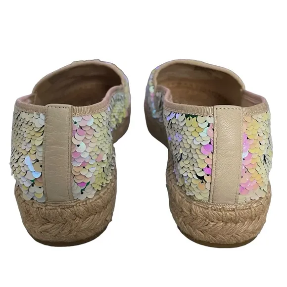 TORY BURCH OPAL/SEA GREEN MERMAID SEQUIN ESPADRILLES SIZE 9