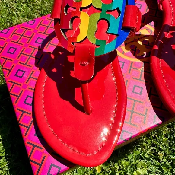 TORY BURCH Patent Rainbow Red Miller Sandals