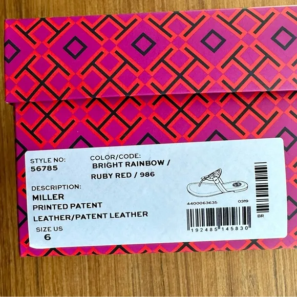 TORY BURCH Patent Rainbow Red Miller Sandals