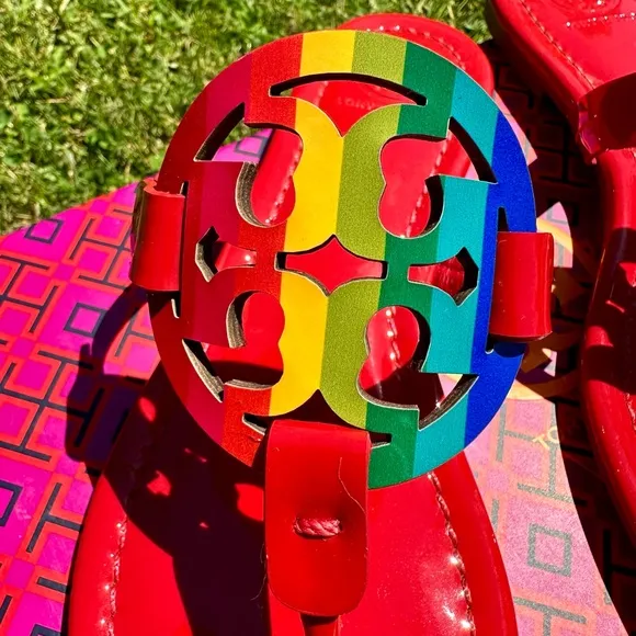 TORY BURCH Patent Rainbow Red Miller Sandals